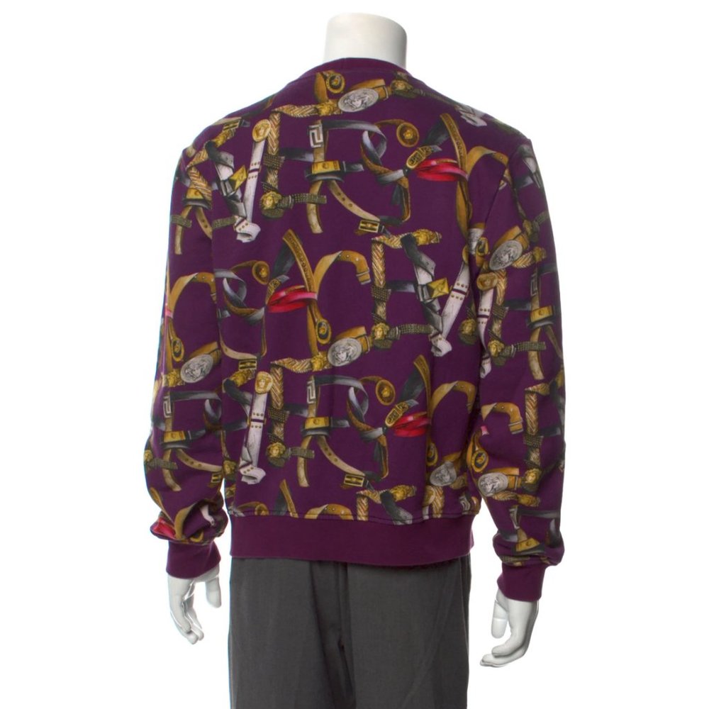 VERSACE COLLECTION Printed Crew Neck Purple Belts Pullover Size: L - Picture 6 of 7